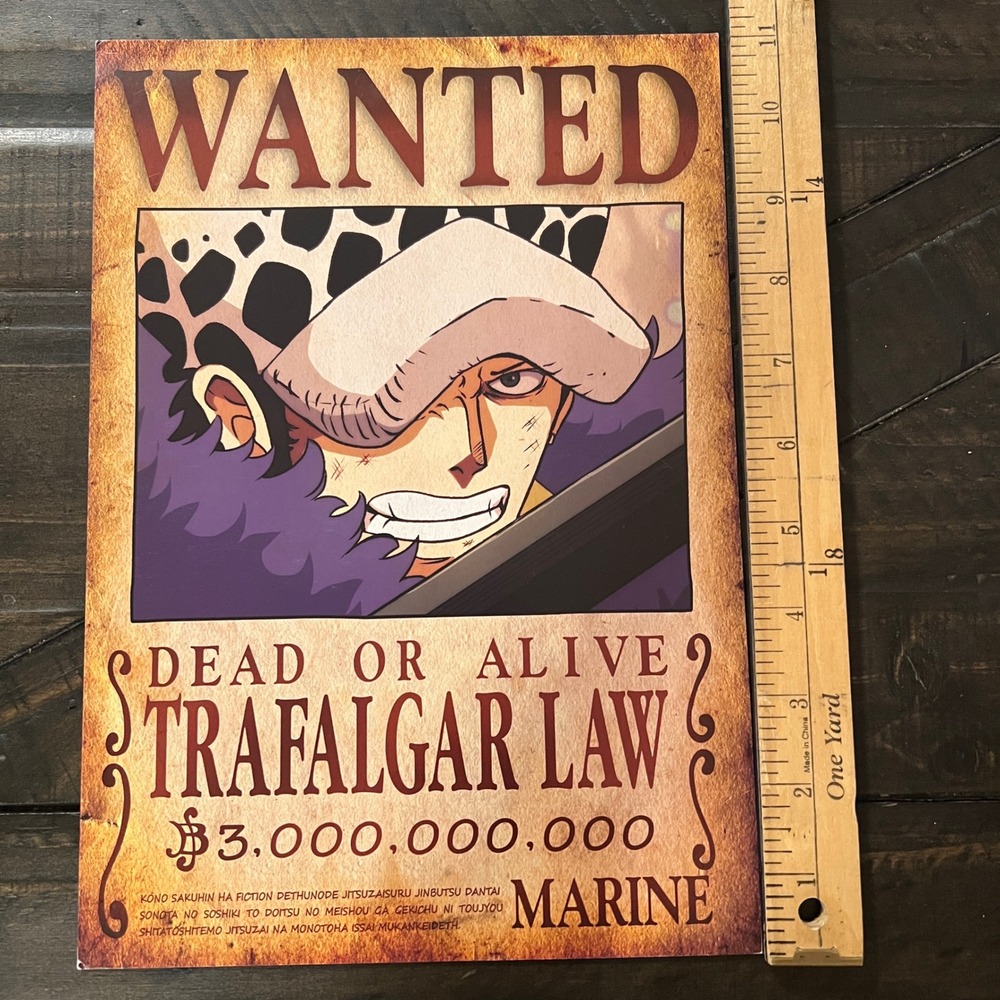 One Piece Trafalgar Law Wanted Poster 3 Billion Berry Bounty Anime Wall Art